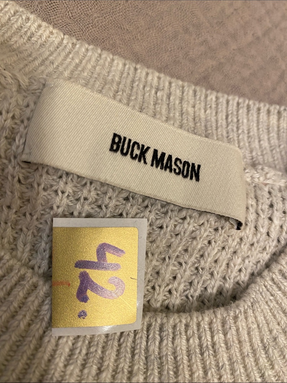 Buck Mason Cotton Cropped Waffle Knit Crewneck Sweater - Cream. Size XS - Picture 11 of 11